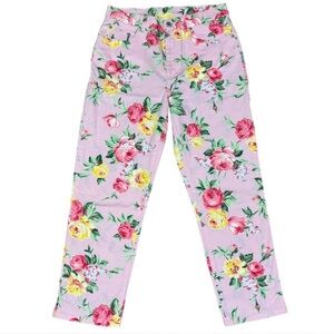 Lauren By Ralph Lauren Pink Floral Cottagecore High Waisted Ankle Pants